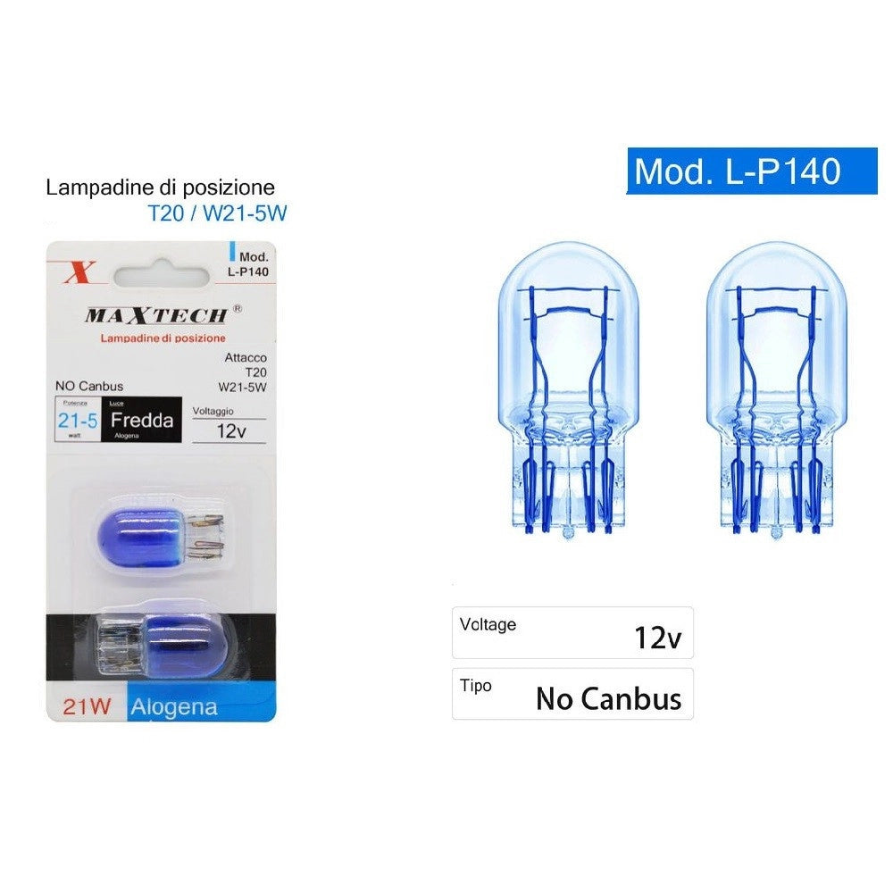 Trade Shop - Lampadine Di Posizione Auto T20 W21-5w 12v Luce Fredda No Canbus Alogena L-p140 -