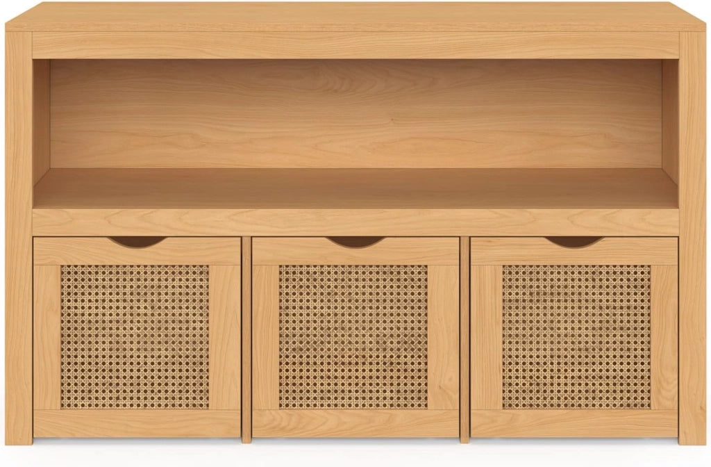 Contenitore per bambini EDHEN in legno e canna con 3 cassetti a cubo su rotelle