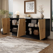 OKWISH Credenza Moderna con Ripiano Regolabile, per Soggiorno, Sala da Pranzo o Ingresso, PB, Nero e Legno, 160 x 40 x 72 cm