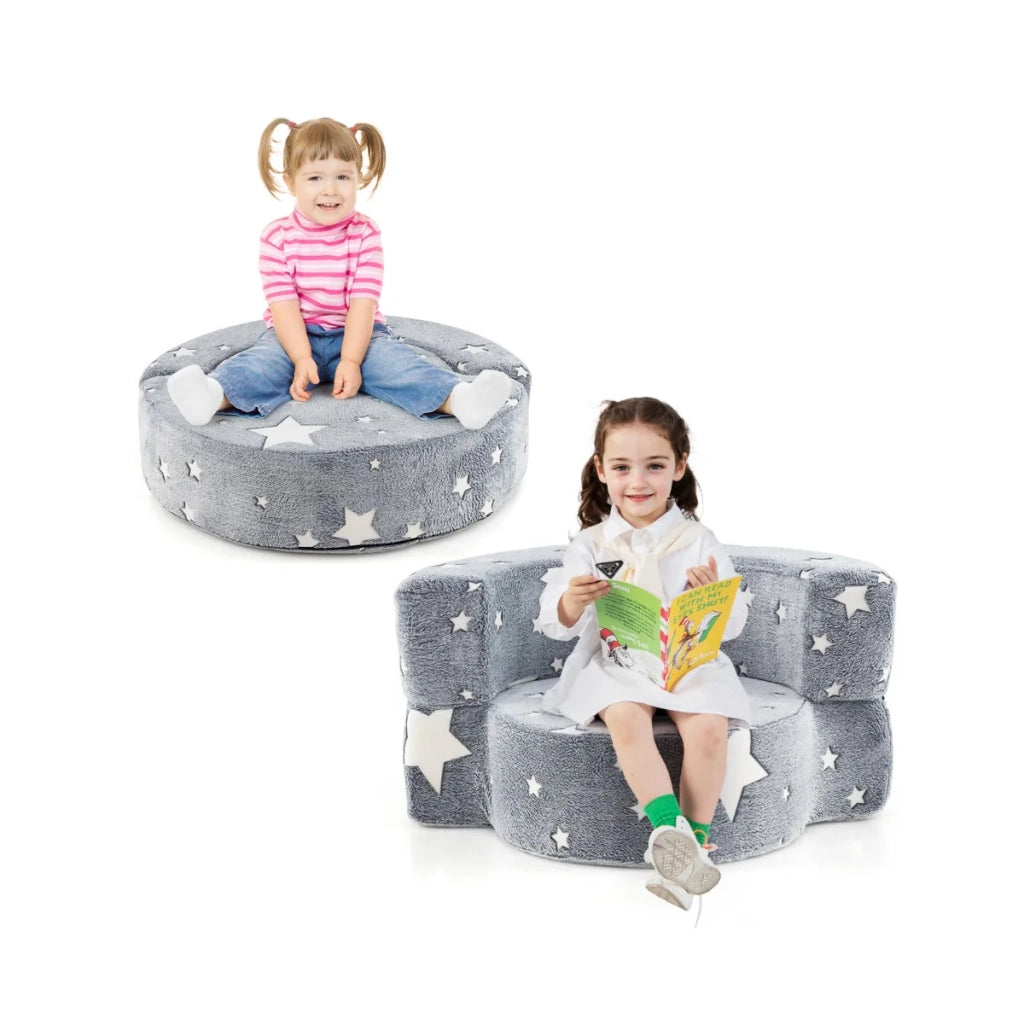 Divano trasformabile ergonomico 80 x 64 x 40 cm con rivestimento sfoderabile in flanella grigia con motivo a stelle 20_0011000
