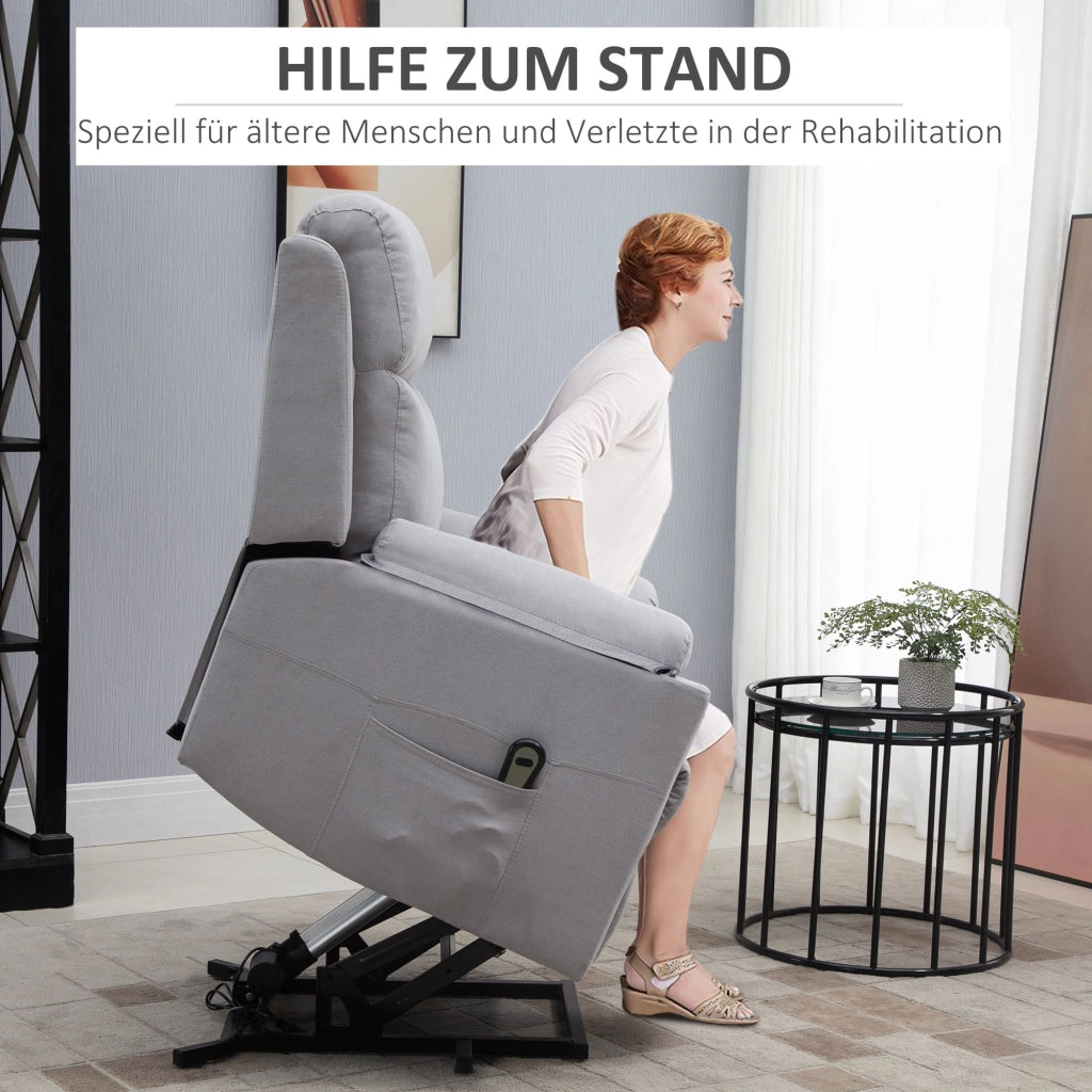 Poltrona relax elettrica alzapersona con telecomando ¨C Xylo ¨C tessuto grigio chiaro con tasche laterali