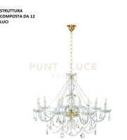 LAMPADARIO OPERA 12 LUCI TRASPARENTE E ORO ATTACCO E14 VETRO E CRISTALLO D.100CM