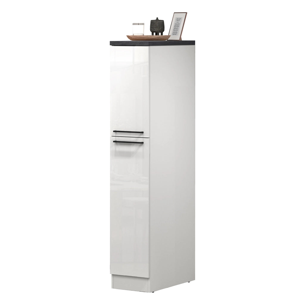 Dispensa da cucina Atrax, Mobile multiuso, Armadio portaoggetti a 2 cassettoni, 100% Made in Italy, 30x60h165 cm, Bianco lucido e Ardesia