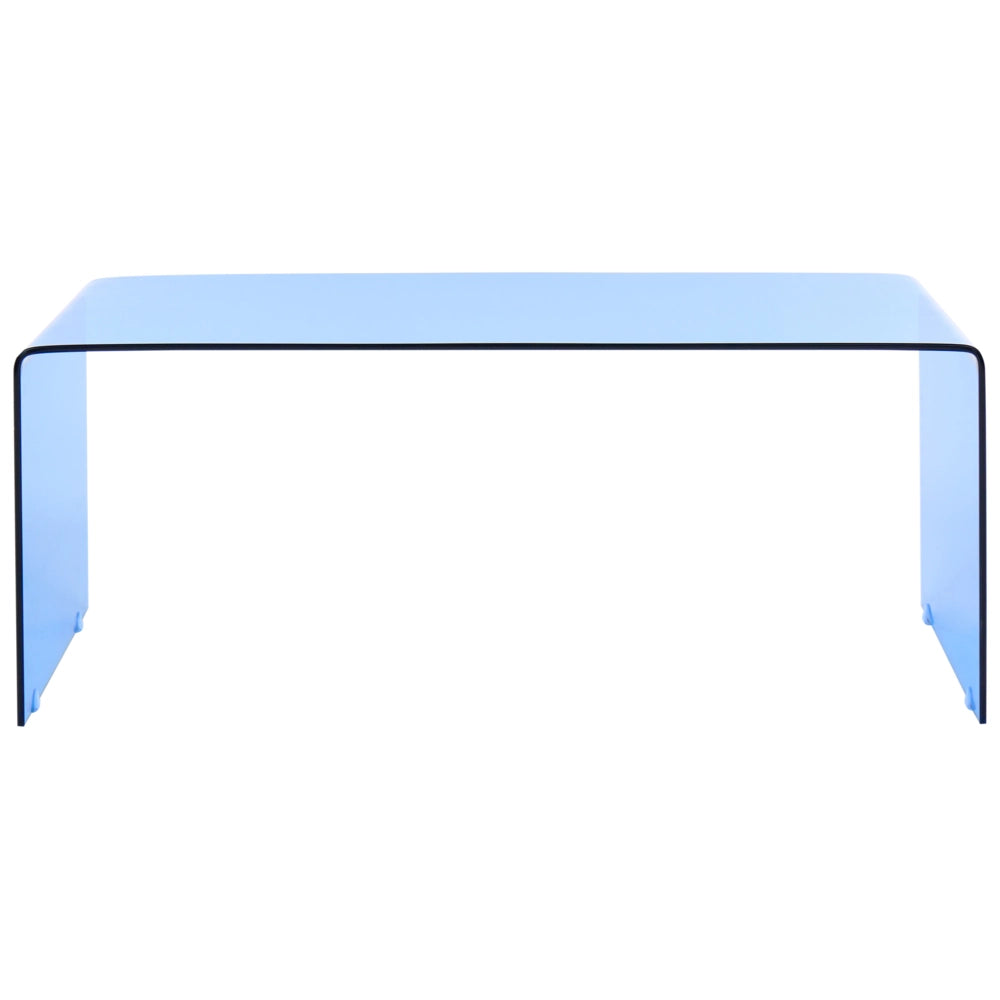 Tavolino in vetro blu con finitura semitrasparente 100 x 50 cm rettangolare minimalista
