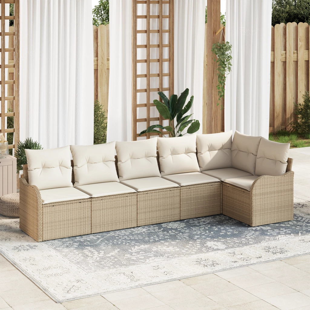Set Divano da Giardino  6 Pezzi con Cuscini Beige Polyrattan