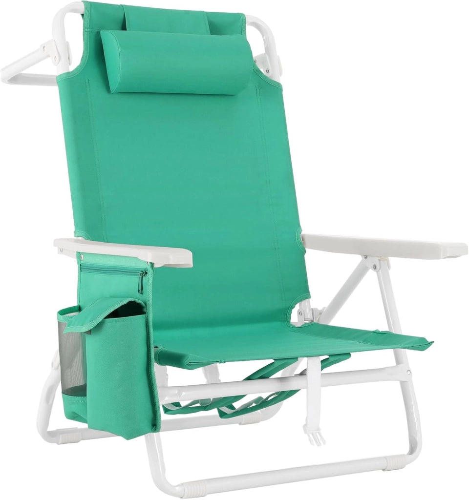 Sedia da Spiaggia Pieghevole, Leggera, Confezione da 2, Sedia Pieghevole Portatile a Zaino, Sedia da Campeggio, Reclinabile, Capacità di Carico fino a 150 kg, Sedia Pieghevole da Esterni
