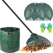 Set di attrezzi per giardino con manubrio leggero a doppia staffa 160 cm, guanti e tazza per la manutenzione del prato e la raccolta delle foglie.