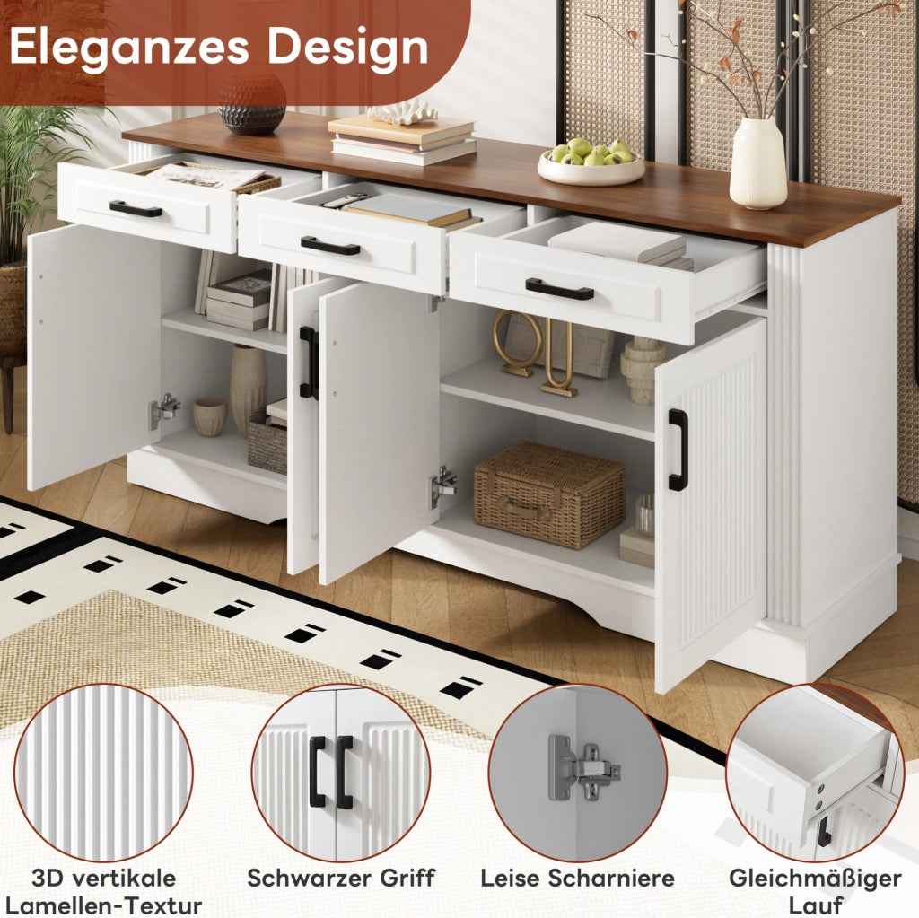 Sideboard bianco in MDF 160 cm con 4 ante e 3 cassetti