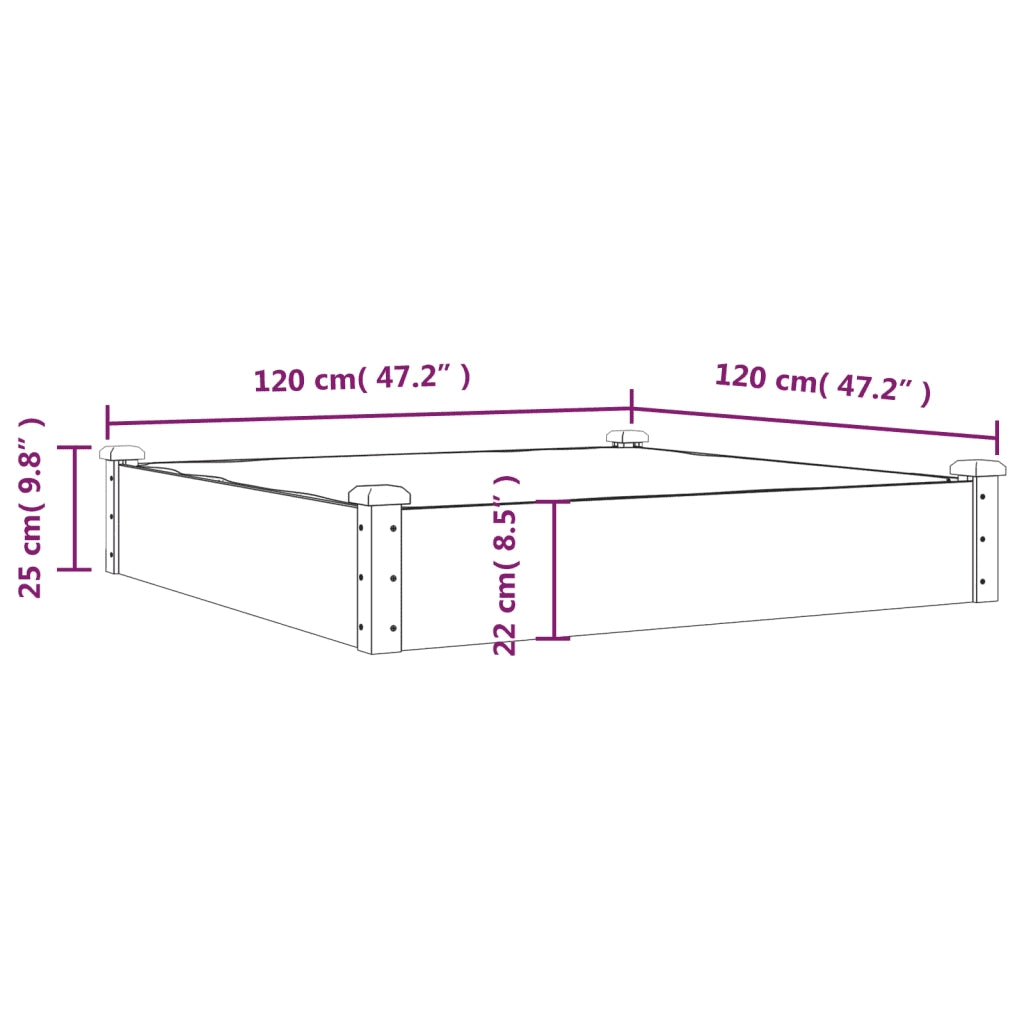 Fioriera da Giardino Fodera Marrone 120x120x25cm Massello Abete 364293