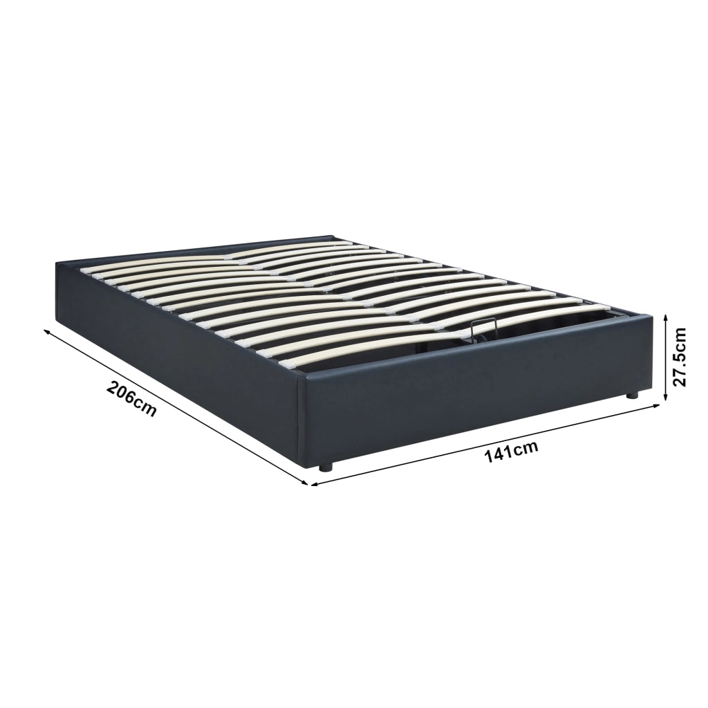 Letto Francese Contenitore Nola 140x200 cm con Materasso Apertura a Ribalta Rivestito in Similpelle - Nero [en.casa]