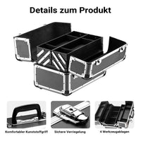 Cassetta attrezzi vuota in alluminio con 2 chiavi, valigetta universale per attrezzi 35,5 x 24 x 22,5 cm, hobby, lavoro, cassetta portautensili con separatori,