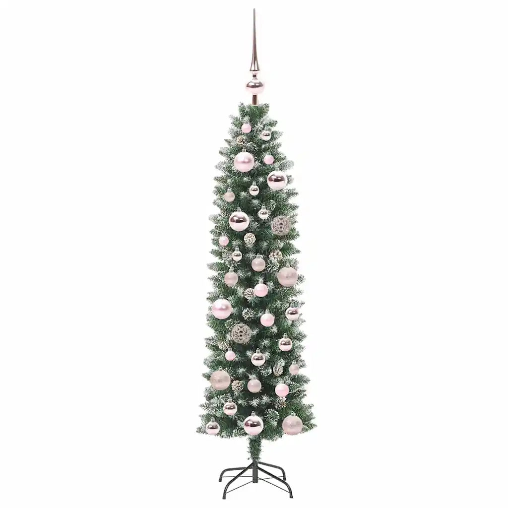 Albero di Natale Artificiale Sottile Verde e Bianco 120 cm