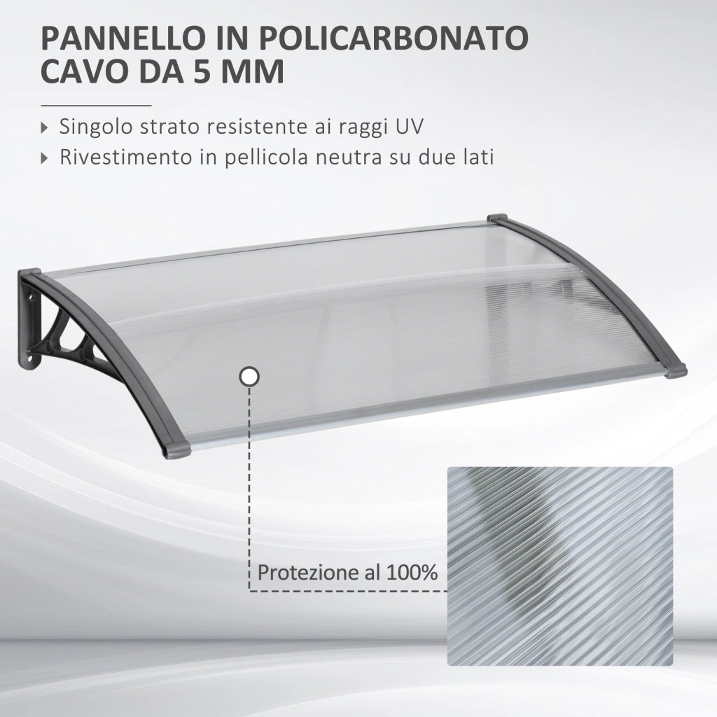 Pensilina Tettoia Moderna 110x60x18 cm in Policarbonato Alluminio e PP Trasparente