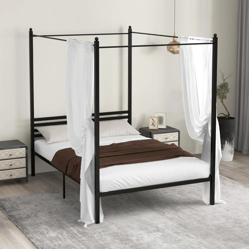 Telaio per letto a baldacchino 140 x 200 cm, letto matrimoniale con doghe in metallo, letto con piattaforma a barra silenziosa, ripostiglio sotto il letto, carico 300 kg