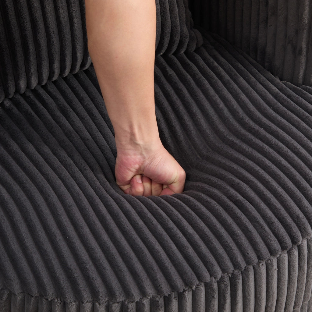 Poltrona girevole 360° in tessuto corduroy grigio con vano contenitore e imbottitura in schiuma