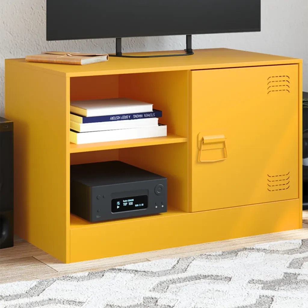 Mobili TV 2 pz-Set di 2 Credenza per TV Giallo Senape 67x39x44 cm in Acciaio 521844