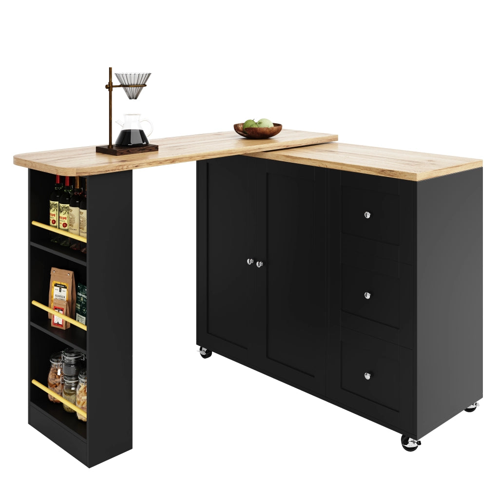 Tavolino Multifunzione Girevole con Cassetti e Rotelle ¨C MINIMAL ¨C Nero, 39x106 cm