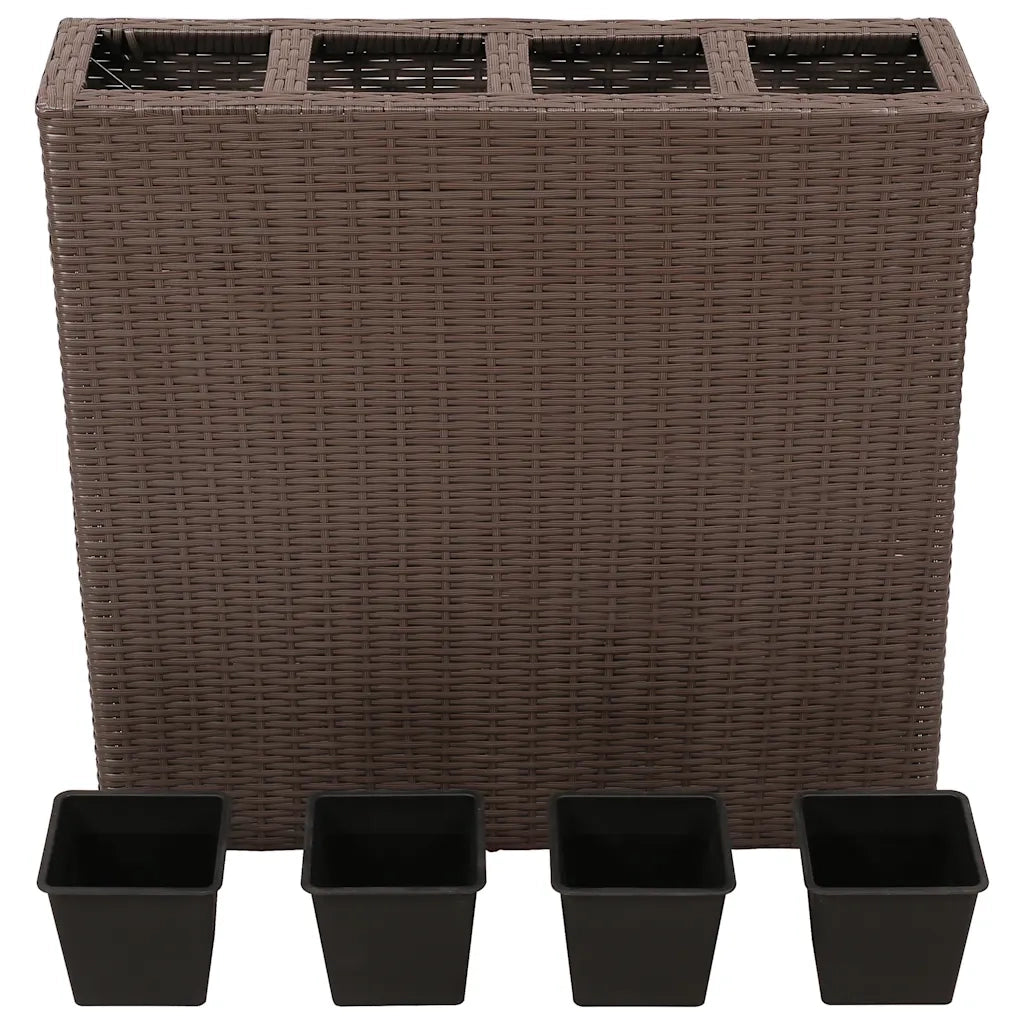 Letto Rialzato da Giardino con 4 Vasi-Vaso Elevata-Contenitore per Piant in Polyrattan Marrone