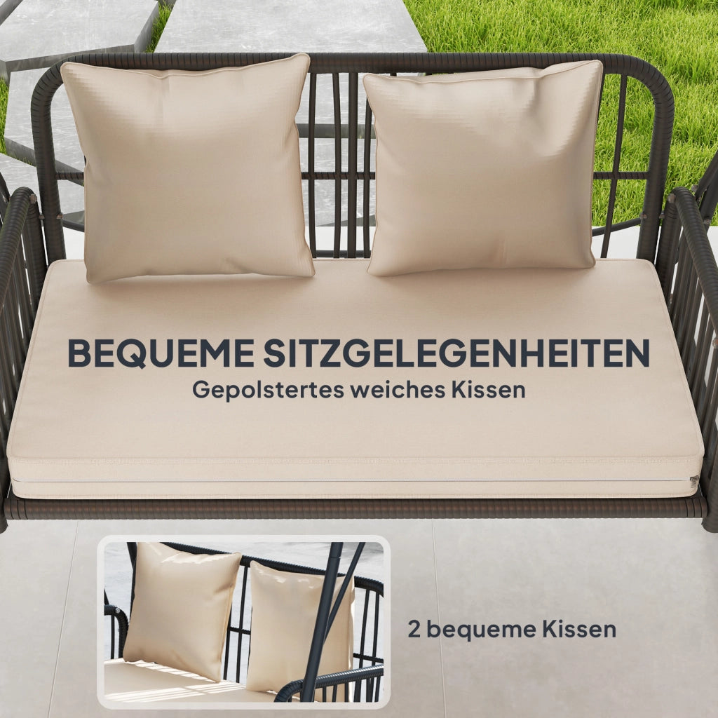 Altalena da Giardino 2 Posti in Rattan con Cuscini e Tetto ¨C zephmum ¨C Khaki 149x121x180 cm