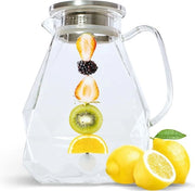 Karaf a vetro con coperchio (2 l) - karaf a vetro con inserto frutta e spazzola di pulizia - vetro borosilicato caraffa acqua - adatto per acqua e succhi