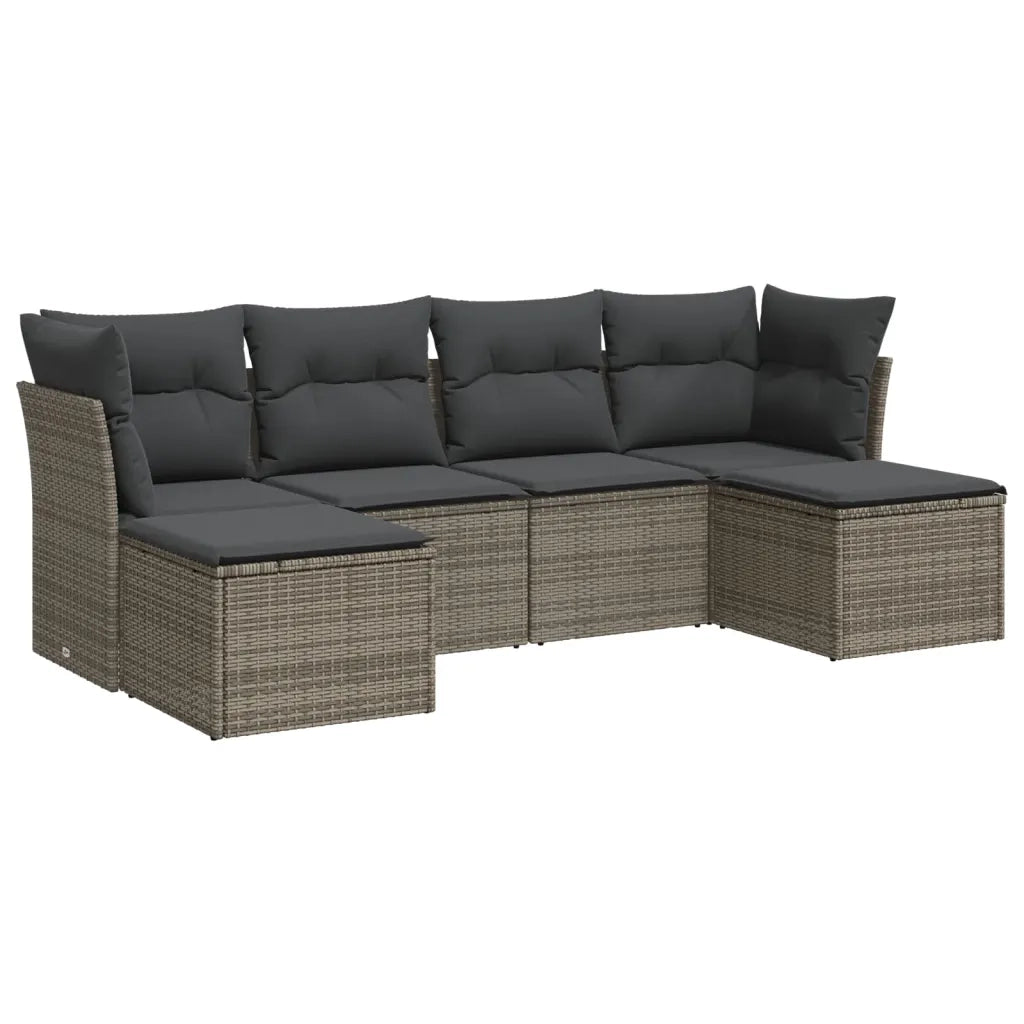 Set Divano da Giardino 6 pz con Cuscini Grigio in Polyrattan 3249849