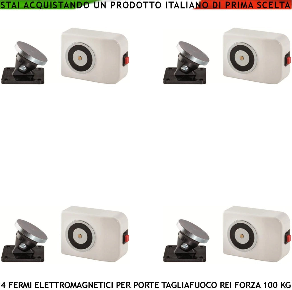 FERMAPORTA TAGLIAFUOCO REI BIANCO 4 PEZZI FORZA DI TRAZIONE MAGNETE 100 KG ANTINCENDIO ALIMENTAZIONE 22/28 VCC