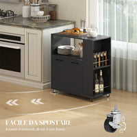 Carrello Cucina 75x40x80,5 cm con Ripiano Aperto Armadietto e Scaffale Laterale in Legno Nero