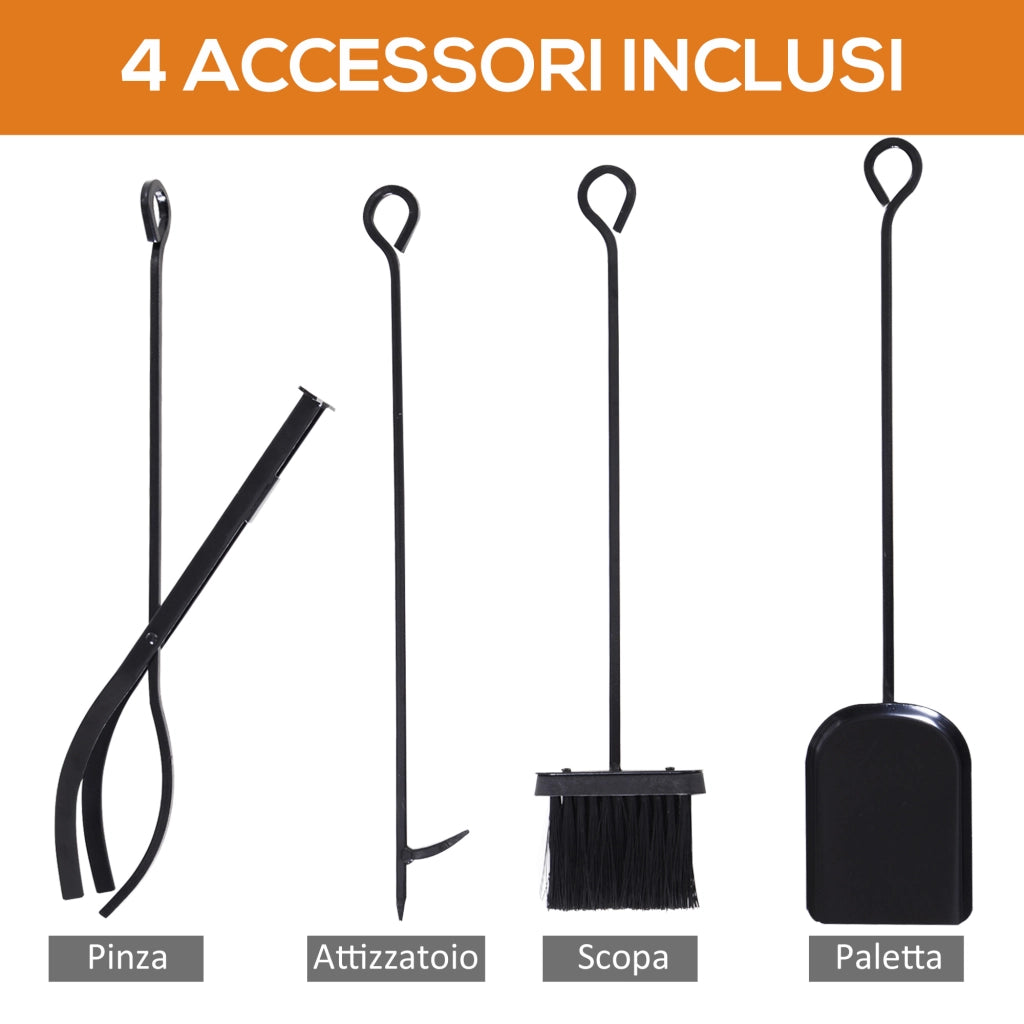 Porta Legna per Camino con Attrezzi ¨C Zephmum ¨C Acciaio, 46x30x76cm, Nero