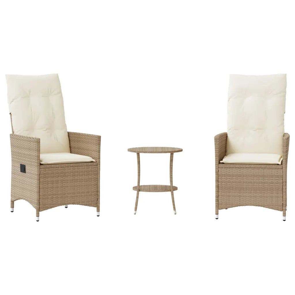 Set da BistrÃ² 3 pz con Cuscini Beige in Polyrattan