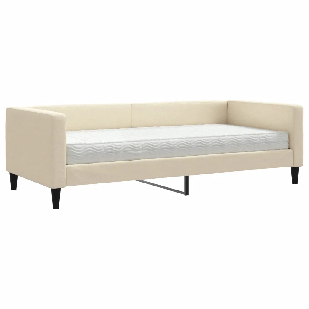 Divano Letto con Materasso Crema 90x200 cm in Tessuto 3196564