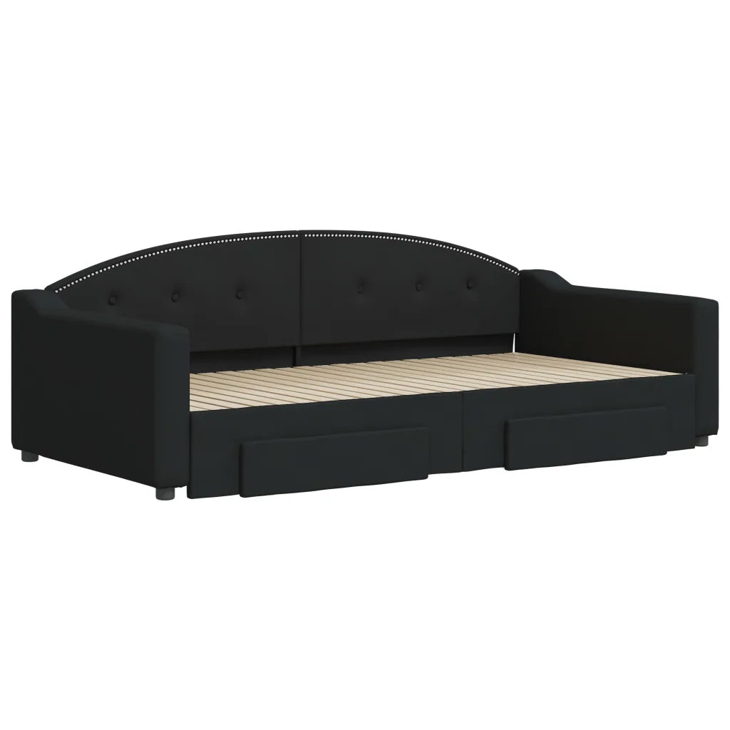 Divano letto | Sof¨¤ letto | Letto singolo Estraibile con Cassetti Nero 100x200 cm in Tessuto