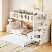 Letto a castello estraibile - Xylo - 90x190cm bianco, scala con ripiani