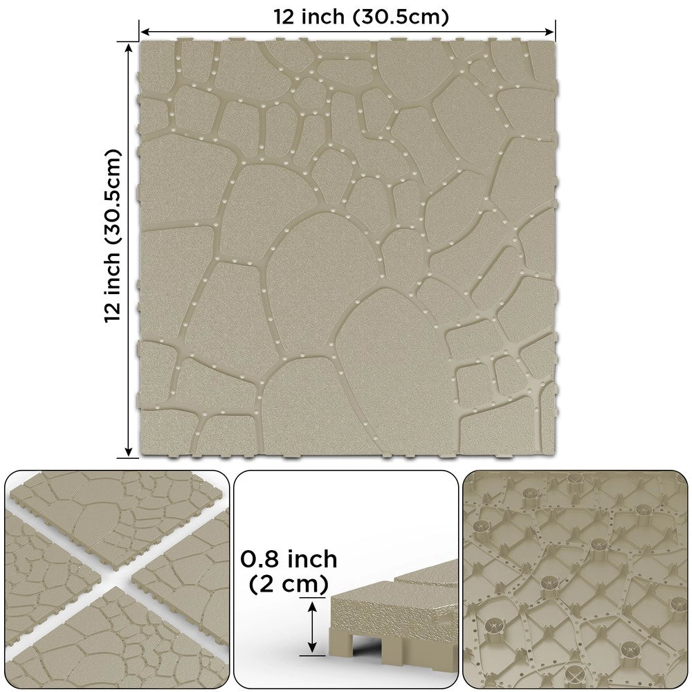 Piastrelle da Pavimento Interlocking per Patio ¨C MINIMAL ¨C Beige, 44 pcs, 30x30 cm