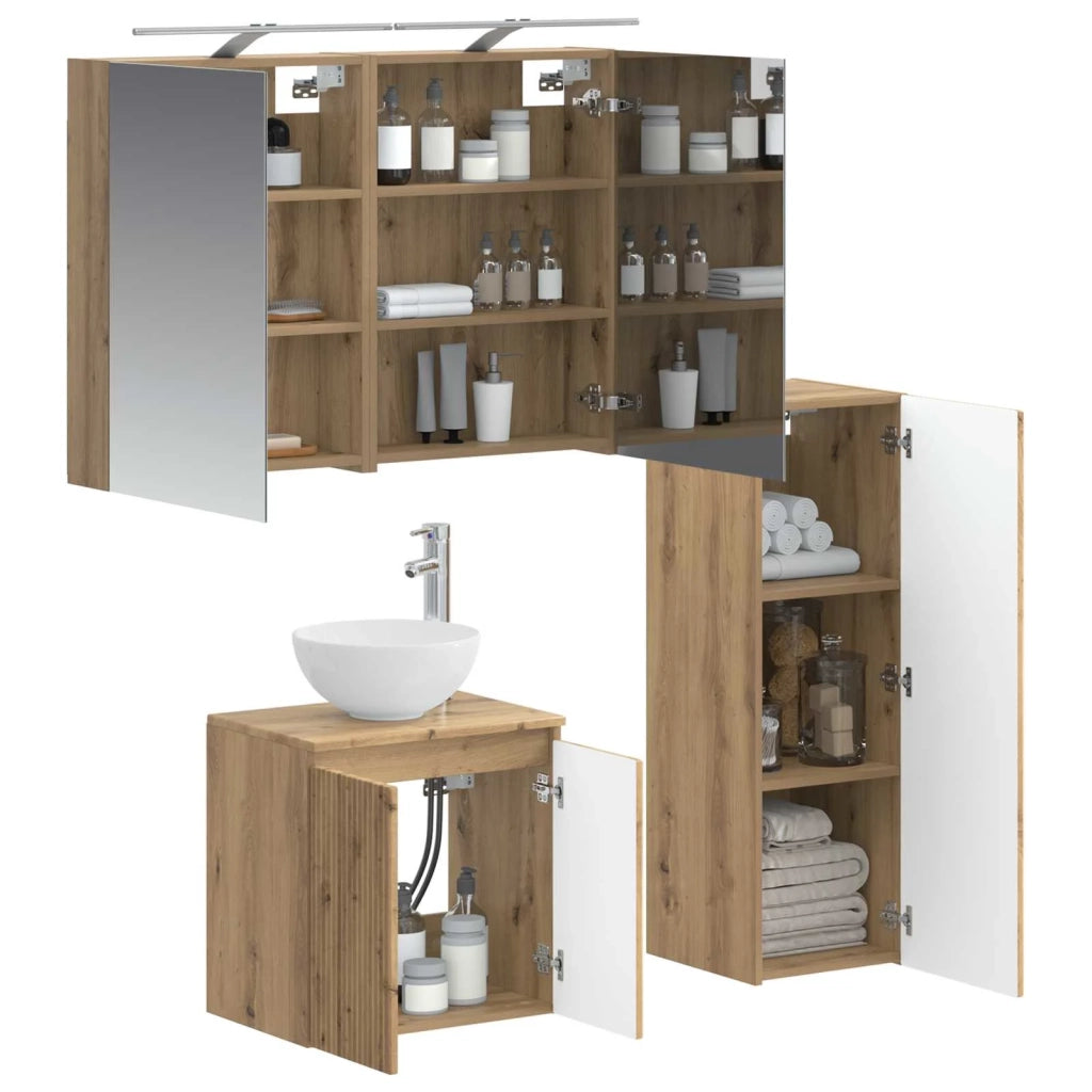 Set di mobili per il bagno 4 pz Rovere Artigianale 3407414