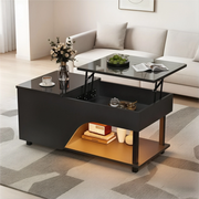 Tavolino da Salotto con LED e Vano Contenitore ¨C Xylo ¨C Nero Lucido 50x100x46