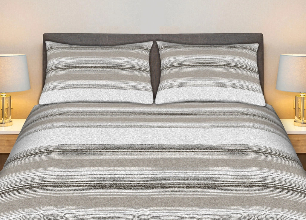 Completo Lenzuola Stiro Facile 100% Cotone Made Italy Effetto Seta Disegno Creo - Matrimoniale - Beige