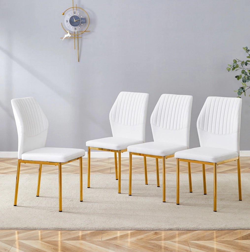 Set 4 sedie da pranzo moderne in PU bianco con gambe in metallo oro; H 93 cm