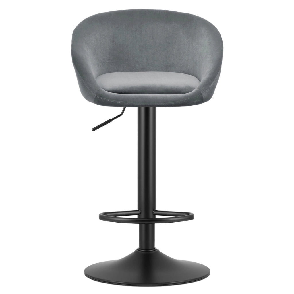 Sgabello bar East in velluto grigio con base nera