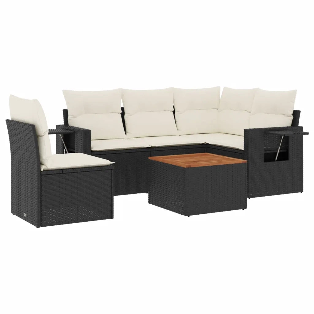 Set Divano da Giardino 6 pz con Cuscini Nero in Polyrattan 3256896