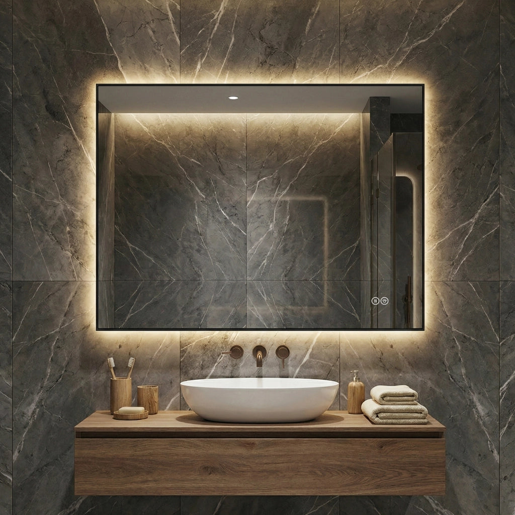 Specchio bagno LED 60x80 cm con retroilluminazione, antiappannamento, 3 tonalità luce e dimmerazione continua