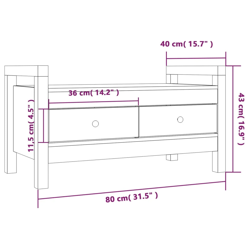Panca da Ingresso Ambra 80x40x43 cm in Legno Massello di Pino 821787