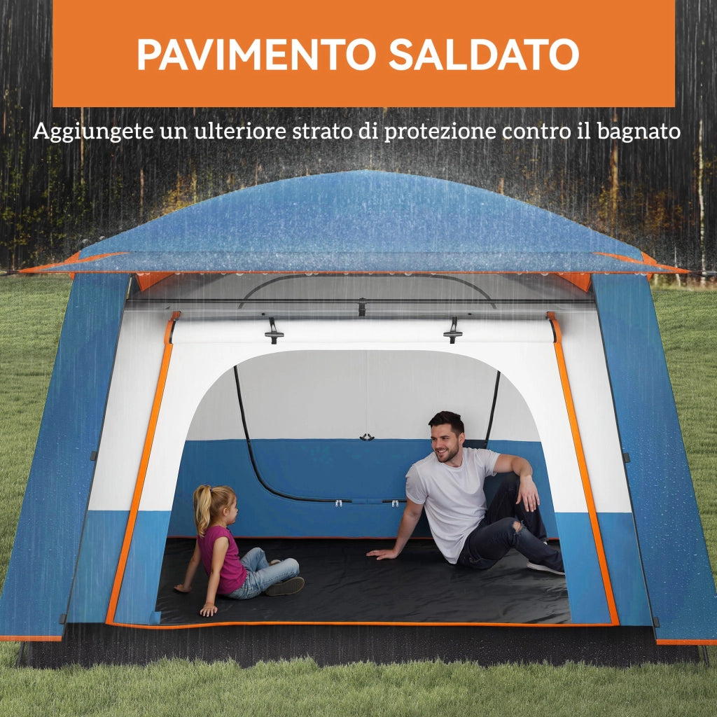 Tenda da Campeggio Impermeabile e UPF 30+ 430x305x195 cm per 4-6 Persone con 2 Stanze Blu