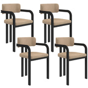 IDMarket - Set di 4 sedie da pranzo e poltrone da tavolo ESMA in metallo nero e velluto taupe con braccioli
