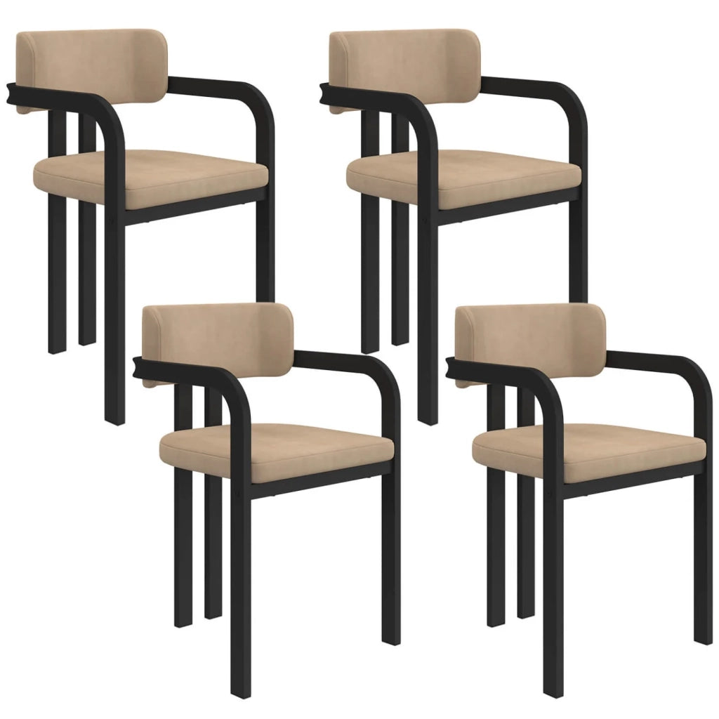 IDMarket - Set di 4 sedie da pranzo e poltrone da tavolo ESMA in metallo nero e velluto taupe con braccioli