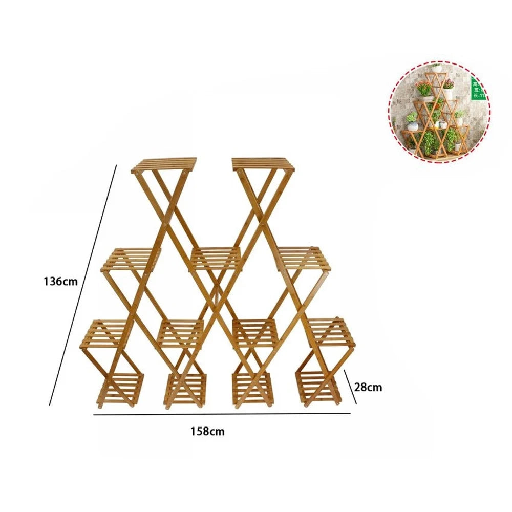 Trade Shop - Scaffale Portafiori Piante In Bambù Naturale 4–13 Ripiani Portavasi 136x28x158cm 70442a -