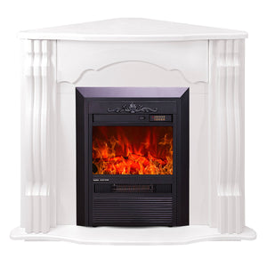 Camino Elettrico da Pavimento ad Angolo 88,2x95x47,3 cm Effetto Fiamma 2000W Clasic & Cristina Bianco