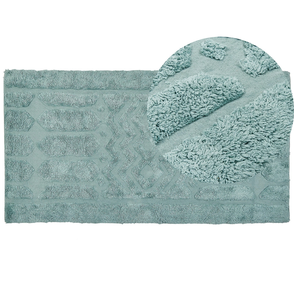 Tappeto in morbido cotone verde menta 80 x 150 cm con motivo geometrico camera da letto soggiorno