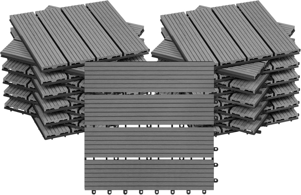 Piastrelle per Pavimenti da Esterno Balcone/Giardino/Terrazza Pavimentazione ad Incastro in WPC, Legno Composito, con 22 Pannelli da 30x30 cm Grigio Chiaro