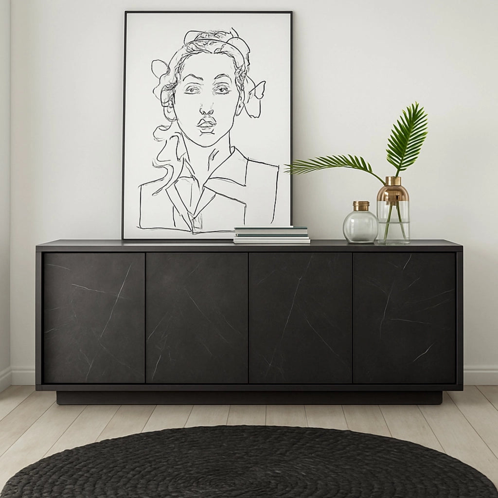 Credenza Nika, Buffet da soggiorno, Madia da salotto, Dispensa da cucina, Made in Italy, 180x43 h79 cm, Ardesia