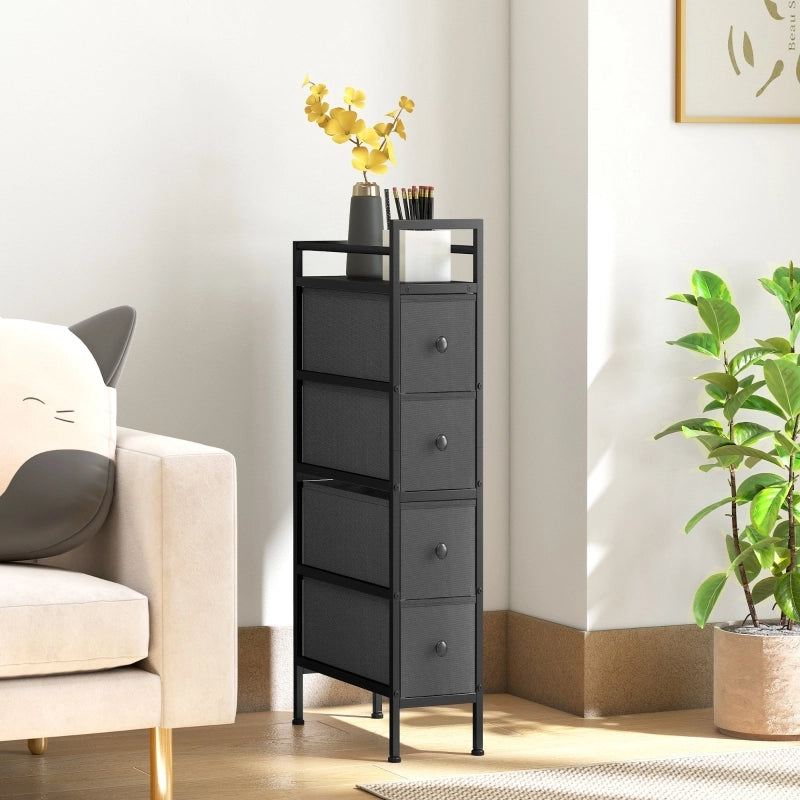 Cassettiera stretta con 4 cassetti, struttura verticale, per camera da letto, in legno, nero, 20 × 43 × 81,5 cm